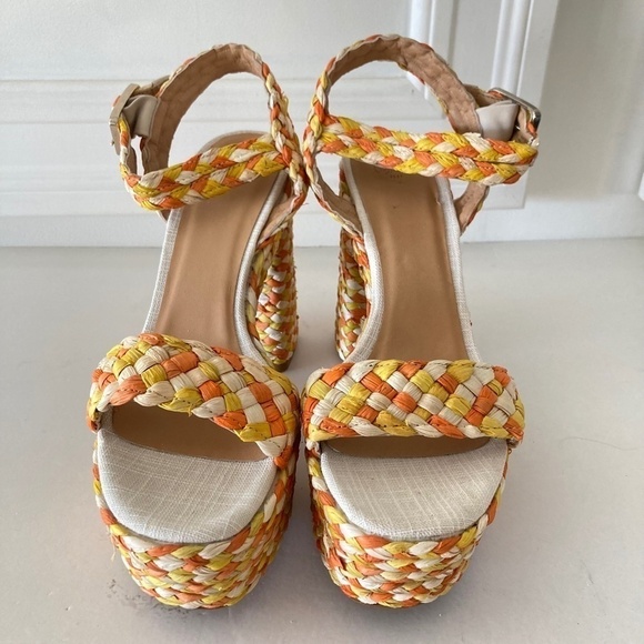 NWOT Castaner Adara Platform Raffia Yellow & Orange Braided Heels Sz 41 - Picture 6 of 9